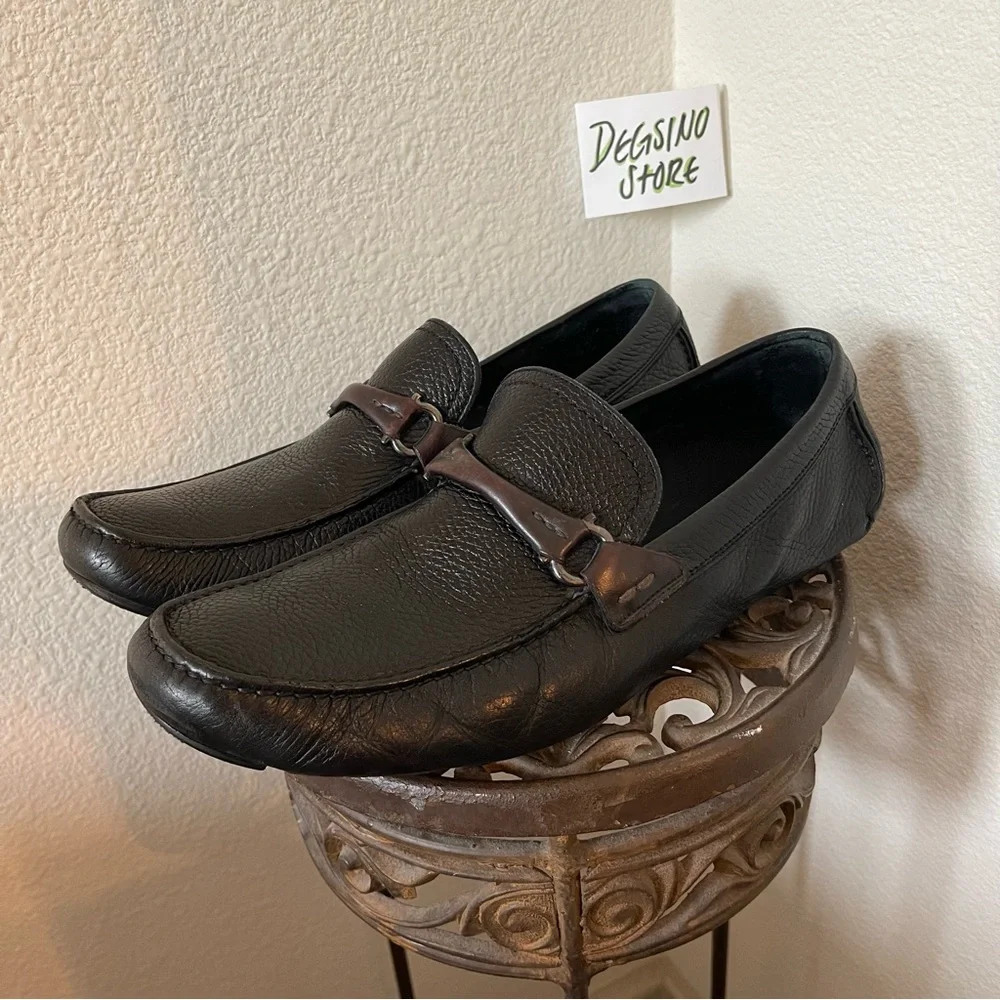 Salvatore Ferragamo Grand Prix Pebbled Leather Driver Loafer